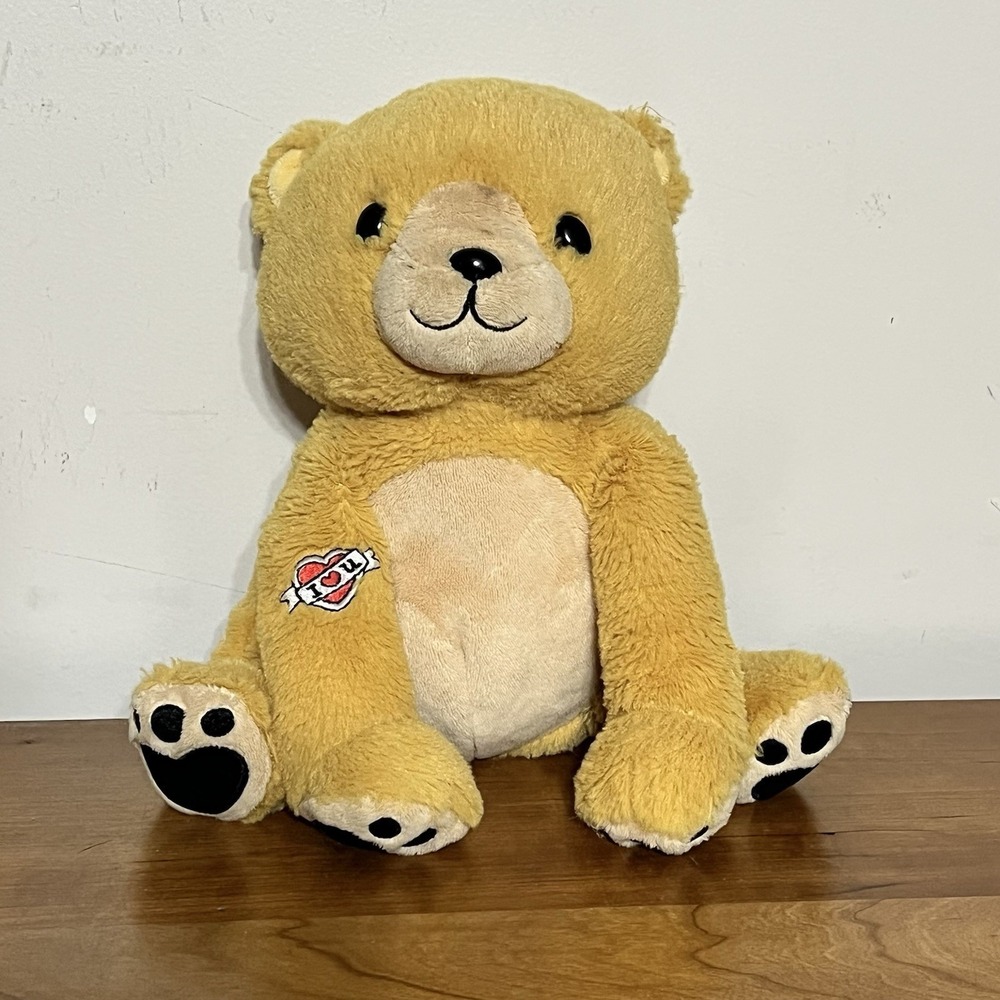 Hallmark I LOVE U Teddy Bear Gold Soft Fur 8.5" Plush Arm Tattoo Black Pads Nose